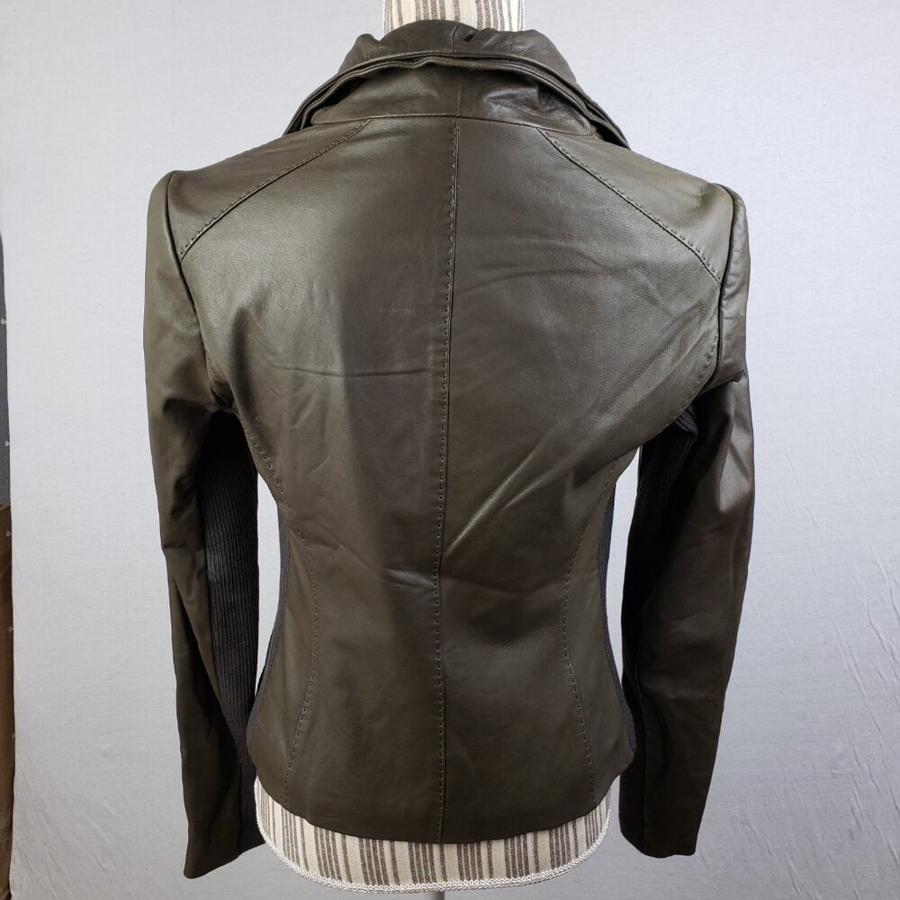 VINCE Leather Scuba Jacket Biker Lustrous Asymmetrical Minimalist Taupe Gray M - Picture 15 of 16